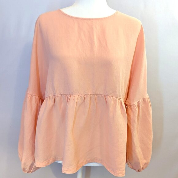 NWT Levi’s | Lyocell Flax Open Back Peasant Blouse Top in Orange Sorbet | Medium - Picture 3 of 11